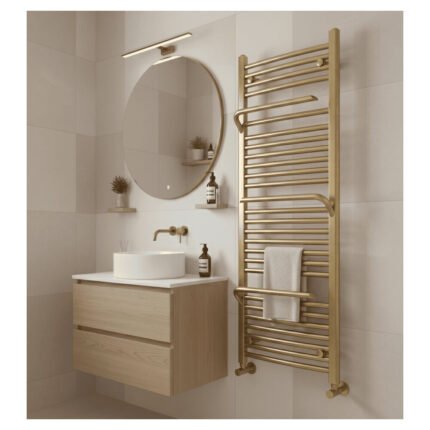 Sèche-serviettes électrique – 120 x 50 cm – Doré brossé – 400W - Avec thermostat connecté - SUDO