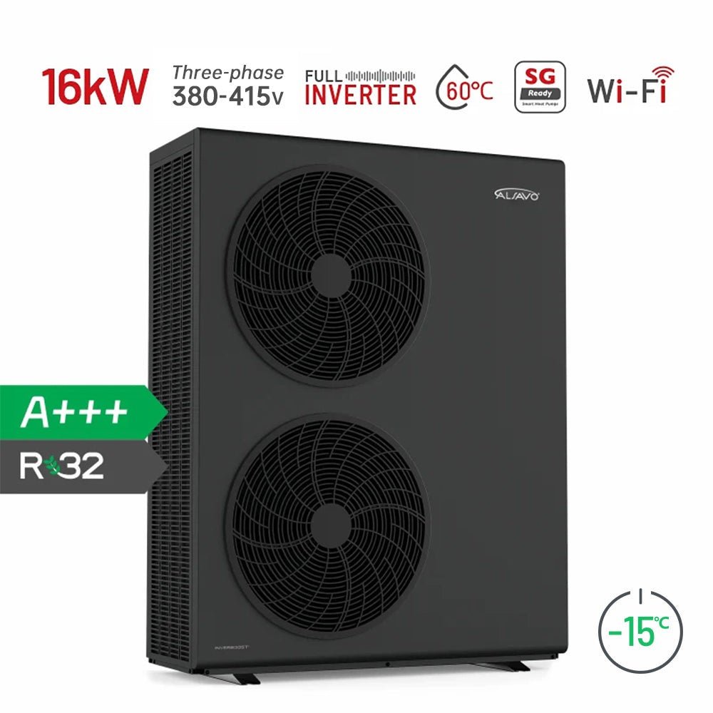 media-231 Pompe à chaleur air-eau monobloc ALSAVO 16kW triphasé Inverboost réversible chauffage refroidissement eau chaude WiFi classe A+++. – Image 1