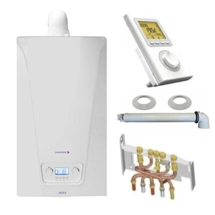 Chaudière Gaz Murale Condensation Accea Chappée 25 kW Complète (Ventouse + Douilles + Dosseret) avec Thermostat Filaire