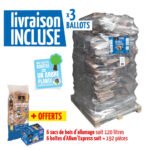 3 Palettes de bois bûche 30 cm et allumage offert