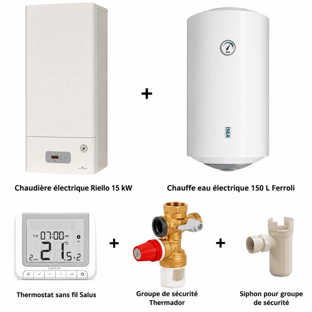media-745 Pack chaudière électrique 3 à 15 Kw + chauffe eau 150 L + accessoires – Image 1